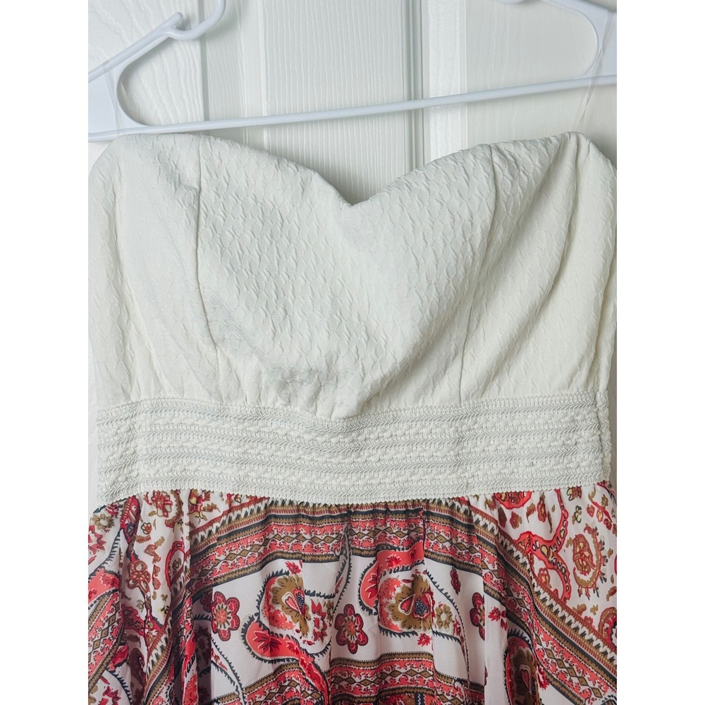 rue21 Strapless Dress Women XL Red Paisley Handkerchief Hem Boho Sweetheart - Picture 3 of 6